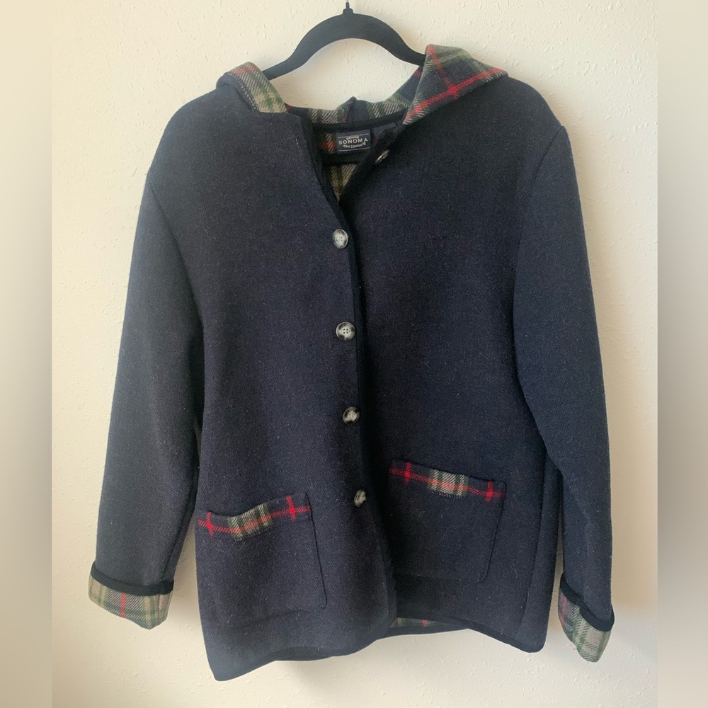Sonoma Jean Company light wool hooded plaid jacket size M